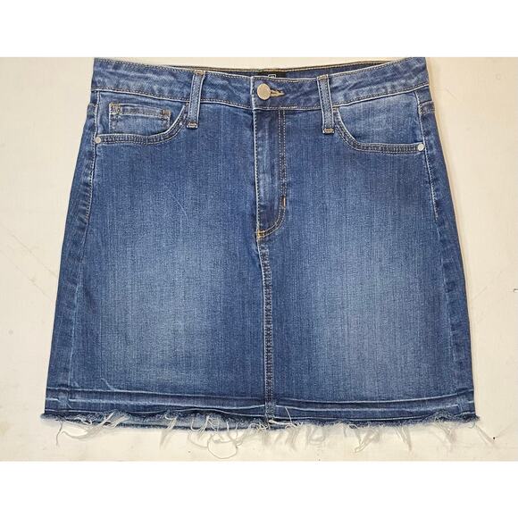 Just Black Denim Raw Hem Mini Skirt Women’s M Blue Stretch USA Made Americana - Picture 1 of 9